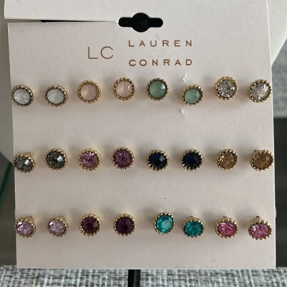 LC Lauren Conrad Simulated Crystal 12 Stud Earring Set NWT